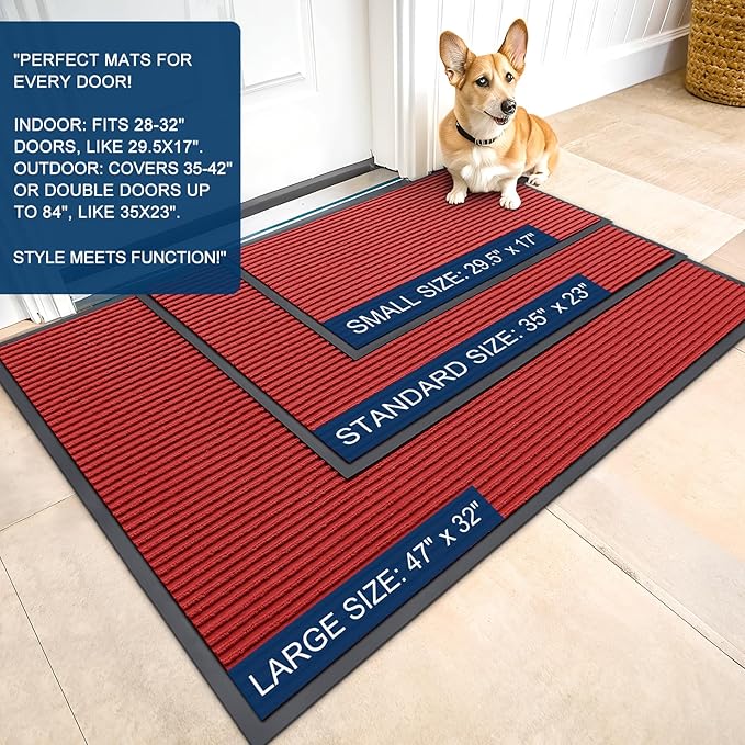 OLANLY Front Door Mat Indoor Outdoor Entrance, Waterproof Heavy Duty Doormat, Fade Resistant, Low Profile, Easy Clean Patio Porch Welcome Floor Mats for Entry, 59x40, Red