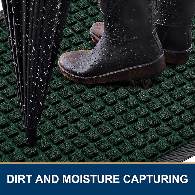 Smiry Front Door Mat Outside Entrance, Heavy Duty Natural Rubber Doormat, Non Slip Trap Dirt and Moisture Easy Clean, Low Profile Welcome Floor Mats for Indoor Outdoor Entry, 29.5x17 Inch, Black Green