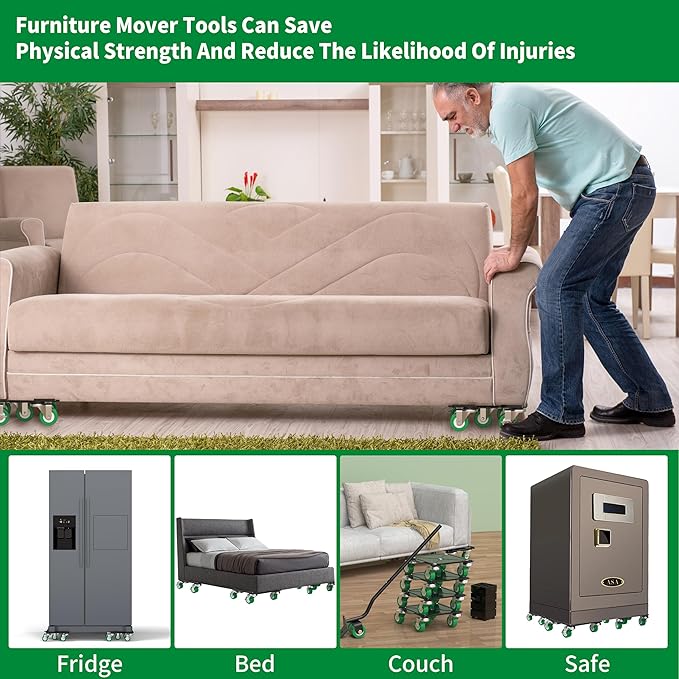 Upgraded Heavy Duty Furniture Dolly 360° Rotating 5 Wheels, Alloy Steel Furniture Movers Up to 3748 lbs/1700 Kg Load Capacity with Measure Tape and Leveler (8.6x7.8 in)