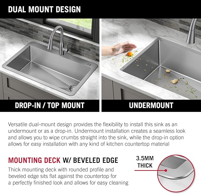 DELTA FAUCET Delta Marca 33 inch Drop-In Undermount Stainless Steel Single Bowl Kitchen Sink with Accessories