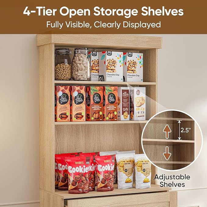 71" Tall Farmhouse Kitchen Pantry, Large Storage Cabinet with Drawers, Freestanding Coffee Bar Hutch with Microwave Stand, Adjustable Shelves for Kitchen, Living Room, Brown 2 Pcs