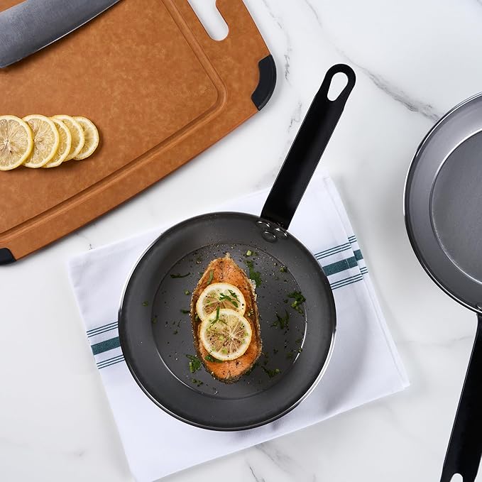 Restaurantware Met Lux 8 Inch Fry Pans, 6 No-Stick Frying Pans - Induction-Ready, Triple-Riveted, Silver Carbon Steel Cooking Skillets, Durable, For Searing, Sauteing, And Browning Food