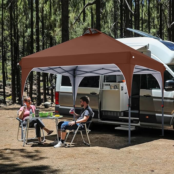 COOSHADE Pop Up Canopy Tent, 10x10 Easy Setup Instant Canopy Sun Shelter Beach Tent, Portable Sports, Brown