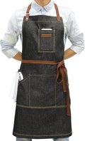Apron with Pockets, Mens Womens Chef Bib Apron for Kitchen Cooking Grill BBQ Baking Server with Towel Loop
