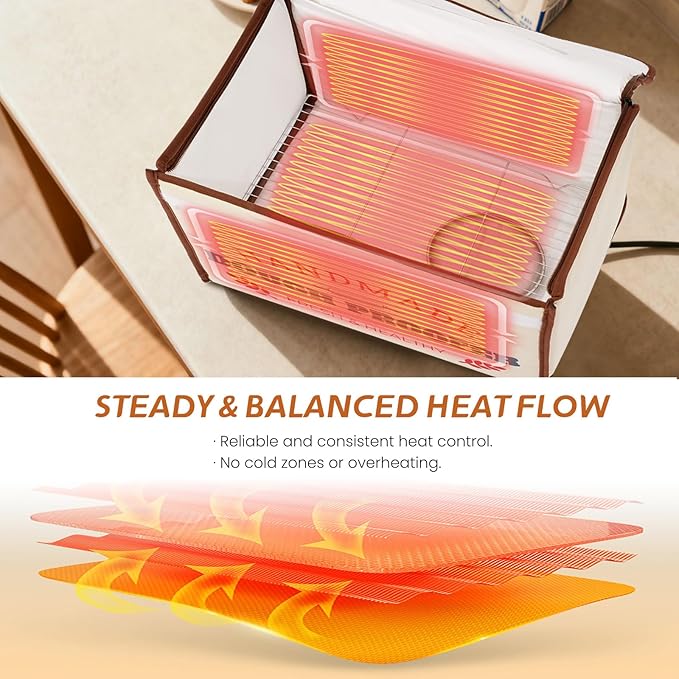 Bread Proofing Box with Heater, 50-130℉ Constant Temp Dough Proofer, 3-Sided Heating & 24H Timer, Foldable Fermentation Box for Sourdough Starter, Pizza Dough, Yogurt