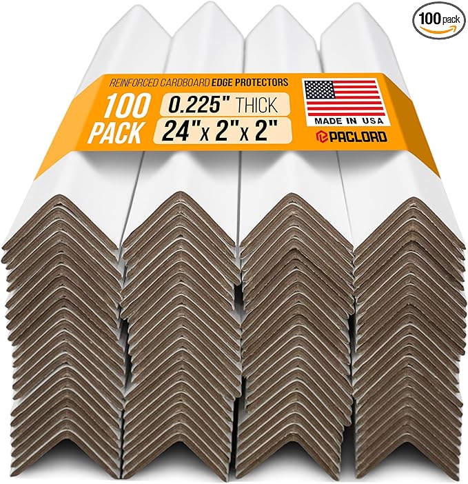 24" x 2" x 2" Reinforced Cardboard Edge Protectors, White (Pack of 100) – 0.225" Thick Extra Heavy-Duty Cardboard Corner Protectors – American Quality V-Board Pallet Edge Guard