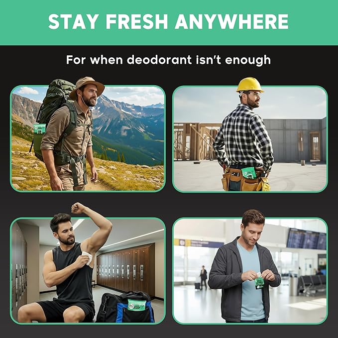 Deodorant Wipes for Men - Freshening Body Towelettes for Post-Workout, Travel, and Daily Deodorizing - On-the-Go Fresh Scent Cleansing Wipes, 120 Count (2 Pack)