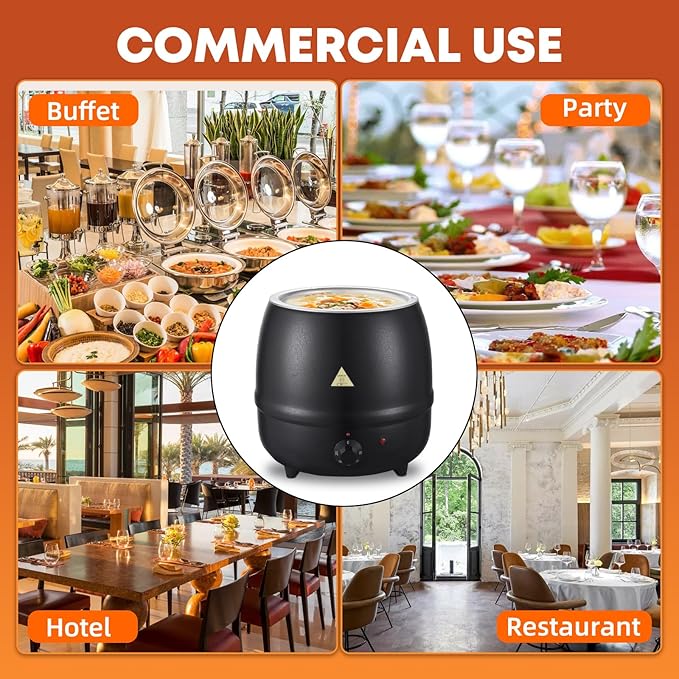 Commercial Soup Warmers Soup Kettle with Stainless Steel Hinged Lid and Detachable Insert Pot for Restaurants and Party, Home, Catering