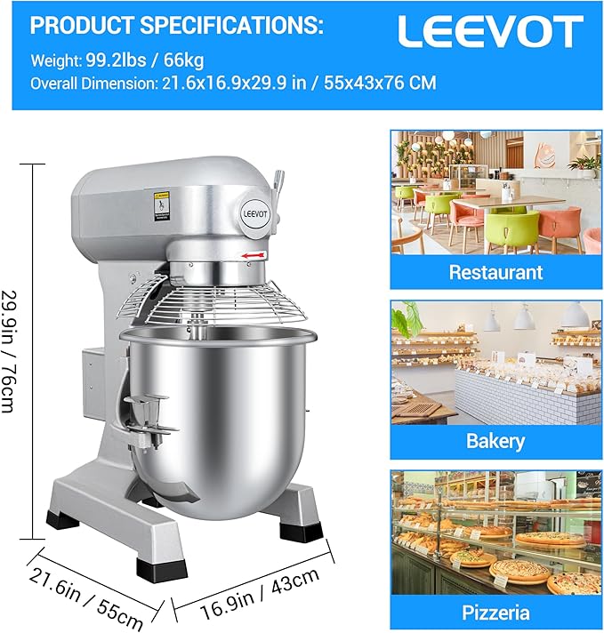20 qt 1100W Commercial Food Mixer, Commercial mixer 3-Speed Adjustable Heavy Duty Stand Mixer with Stainless Steel Bowl for Bakery Pizzeria. (Stand)