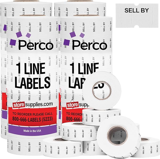 Perco Sell by 1 Line Labels - 4 Sleeves, 32,000 "Sell by Labels for Perco Lite, X, Plus and Pro 1 Line Date Guns