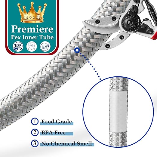 Refrigerator Water Line for Ice Maker Braided - 15' Pex Water Supply Lines Hose for Fridge Outlet Box with 1/4 Comp Fitting