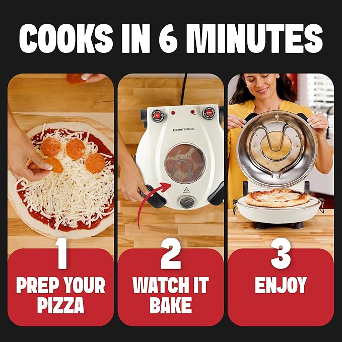 PIEZANO Crispy Crust Pizza Oven by Granitestone – 12 Inch Electric Pizza Oven Indoor Countertop Maker with Ceramic Stone Heats up to 800˚F for Delicious Stone Baked Pizzeria Style Pizza at Home