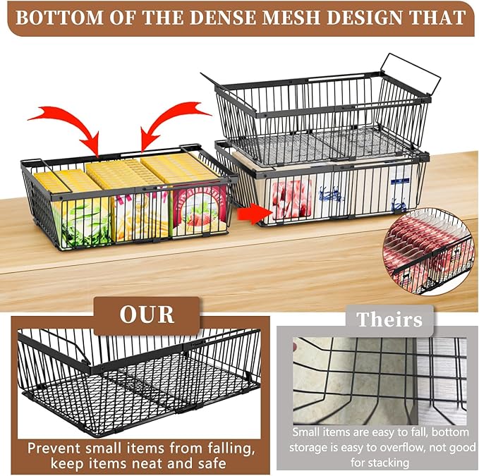 Large Freezer Organizer Bins，Upgraded Bottom Leak-Proof net，Fit 10 to 20 Cu.Ft Deep Freezer，4Pack， Expandable Stackable Chest Freezer Organizer Bins , for Fridge, Deep Freezer, Cabinet