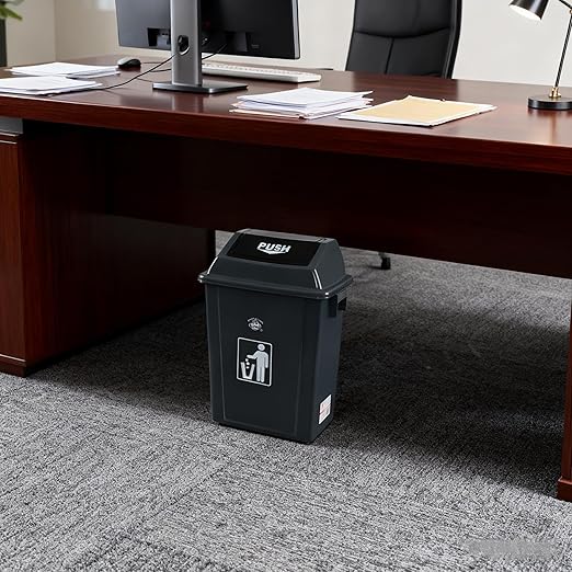 8 Gallon Plastic Small Trash Can with Swing Lid, Office Garbage Can Wastebasket Bin for Recycling, Gray (Pack of 4)