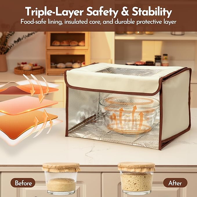 Bread Proofing Box 40 x 30 x 25cm Sourdough Box with Temperature Control, 7Ft Cord, Timer – 3 Heating Layer Sides Sourdough Baking Supplies for Beginners, Pros – US Standard Plug