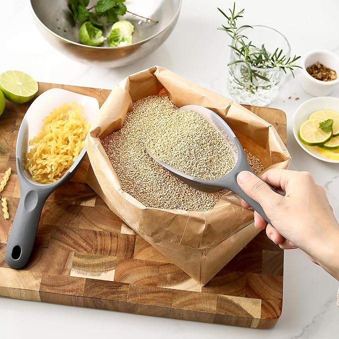 Spring Chef Gray Magnetic Ice Scoop for Freezer - Contoured Translucent Flexi-Plastic Ice Scooper with Comfortable Handle - Flour Scoop - Dishwasher Safe Scooper for Popcorn, Pet Food, Rice, Grain