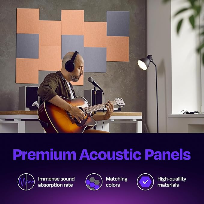Acoustic Panels 12-Pack Soundproof Wall Panels 12"X12"X0.4" Sound Panels High Density Sound Dampening Panels - [Peach Beige Square]