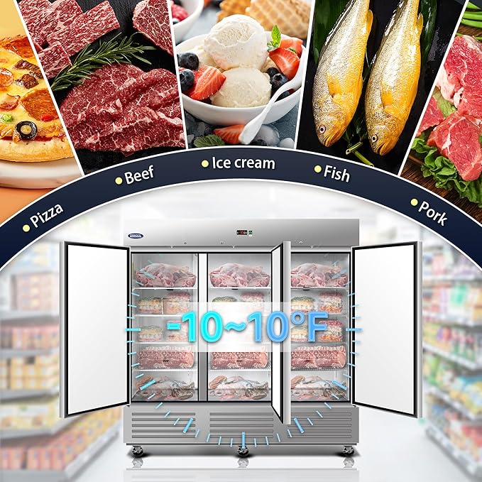 81"W Commercial Refrigerator Freezer,72 Cu.ft Commercial Refrigerator with 3 Solid Door Reach-In Freezers Stainless Steel,ETL Upright Freeze Storage w/ 9 Adjustable Shelves,LED,for Restaurant,Silver