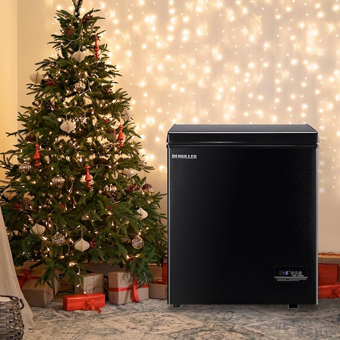 Mini Chest Freezer Top Open Door Small Freezer Deep Freezer with Removable Storage Basket for Home Kitchen Garage Black