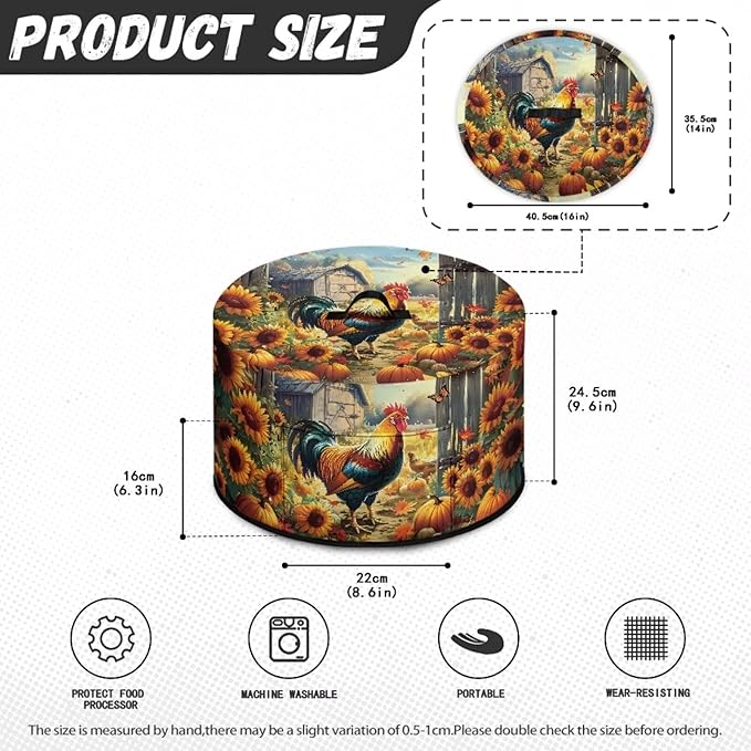 Rooster Sunflower Pumpkin Print Slow Cooker Dust Cover Compatible with 6/7/8 Quart Slow Cooker Dust Proof Electric Slow Cooker Cover with Storage Pocket for Crock Pot Accessories