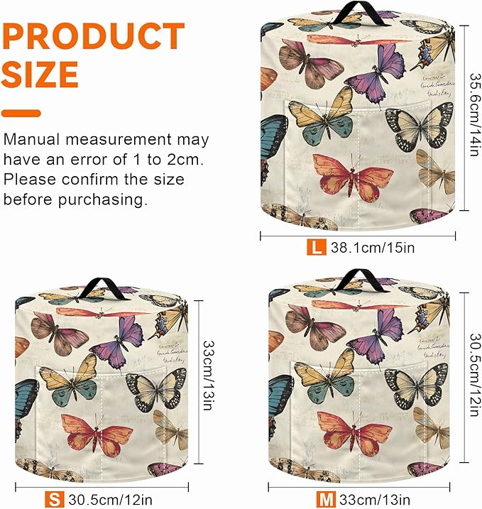Kitchen Appliance Accessories Dust Cover for 3-6-8 Quart Instant Pot, Pressure Cooker, Air Fryer & Crock Pot,Decorative Appliance Cloth Cover with Top Handle & Storage Pockets (Butterfly, 6 Quart)