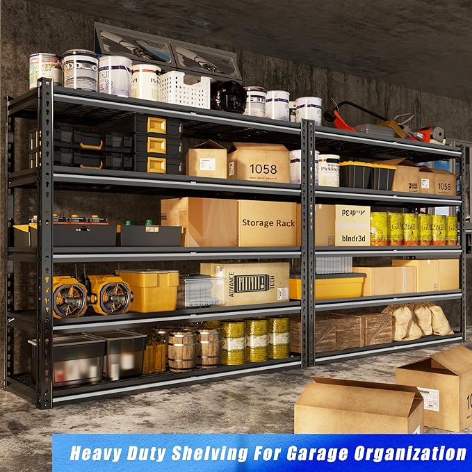 48" W Garage Shelves, 5-Tier Heavy Duty Garage Shelving Load 3030LBS, Adjustable Metal Storage Shelves, Wire Shelving for Warehouse,Industrial,Workshop,Basement, 48" W x 24" D x 72" H