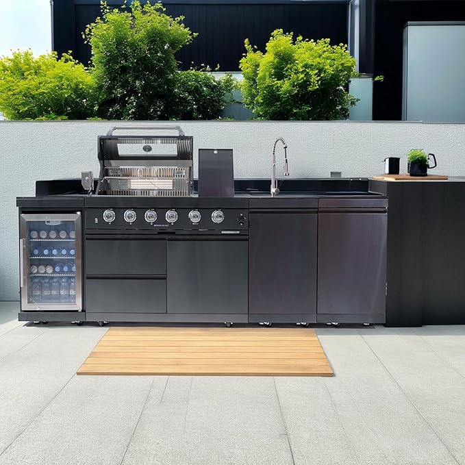 104 Inch Deluxe Stainless Steel Natural Gas Outdoor Kitchen Island Grill - 4-Burner 72000 BTU, 4 modular units for flexible and versatile combinations, Black