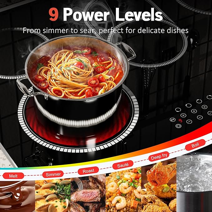 30 Inch Electric Cooktop, 5 Burner Electric Stove Top Touch Control, 8400W Built-in Ceramic Stovetop Burner 30" with Expandable Zone, Child Lock, Timer, Overheat Alert, 220-240v Hardwired