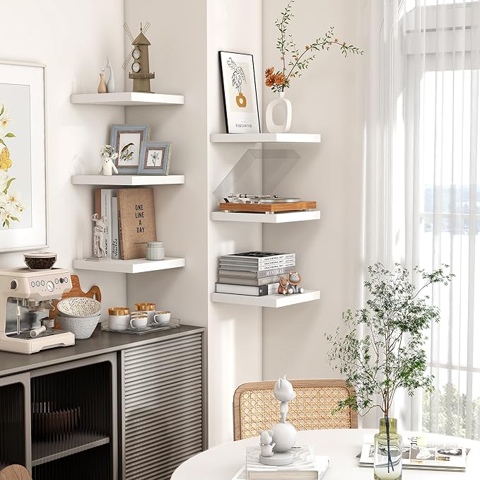 Square Floating Shelves for Wall 8"W x 8"D x 1.2"H, Small Engineered Wood Wall Shelves with Invisible Brackets for Living Room Bedroom Bathroom Office Kitchen Storage & Decor, White Finish, Set of 3