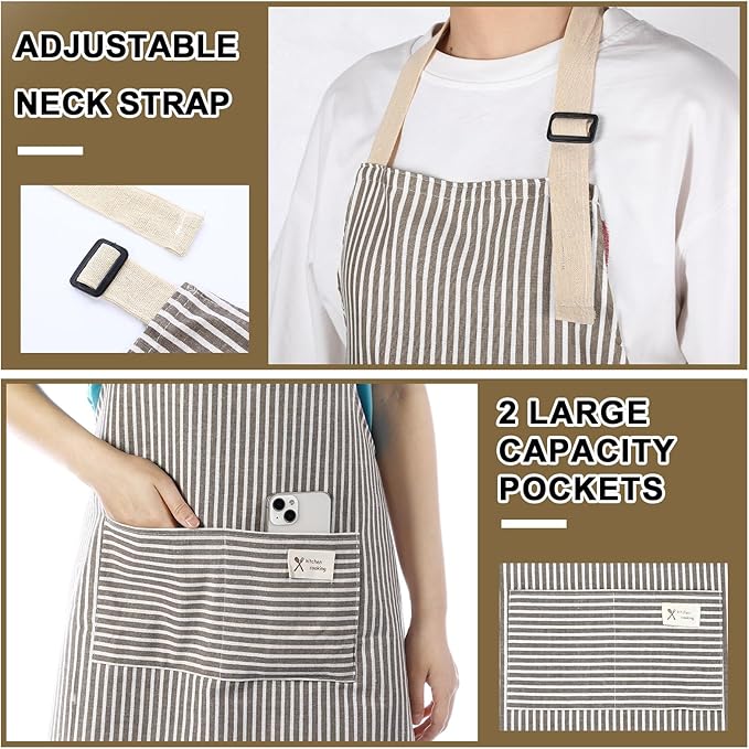 Janmercy 24 Pcs Aprons for Women Men with 2 Pockets Linen Cooking Kitchen Apron Adjustable Bib Chef Apron Bulk Aprons Unisex