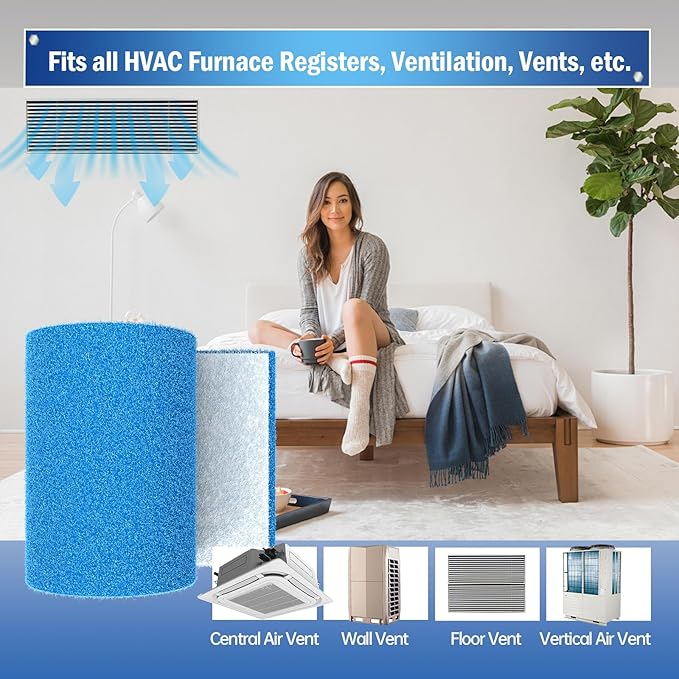 Air Vent Filter, 12"X100" Cut to Size MERV 8 Triple Air Filter Material, Blue & White Electrostatic Vent Filter Kit for Home Floor, Ceiling, Grilles, HVAC Vent, Compression Packing
