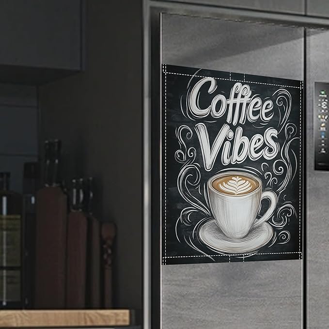 Coffee Cup Words Dishwasher Magnets Decorative Cover,Coffee Vibes Magnet Fridge Panel Decal for Home Kitchen Decor,23x26 in