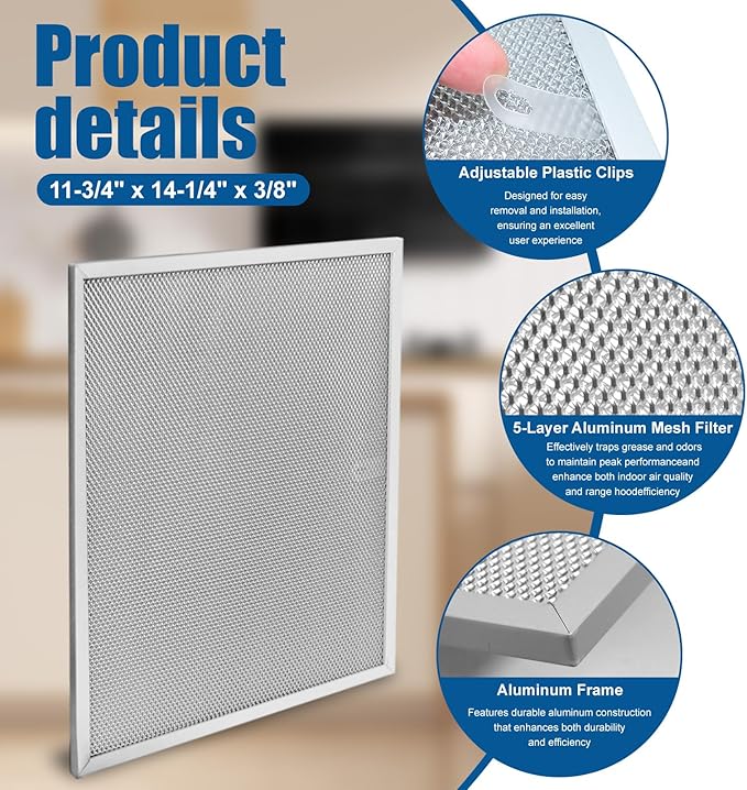 Replacement for Broan BPS1FA30 Grease Filter, 14.2" x 11.8" Aluminum Range Hood Filter Compatible with QS1 QS2 30" Series, Durable Metal Hood Filter- Blocks Grease & Filters Oven Air (2-Pk) by ENKTIK