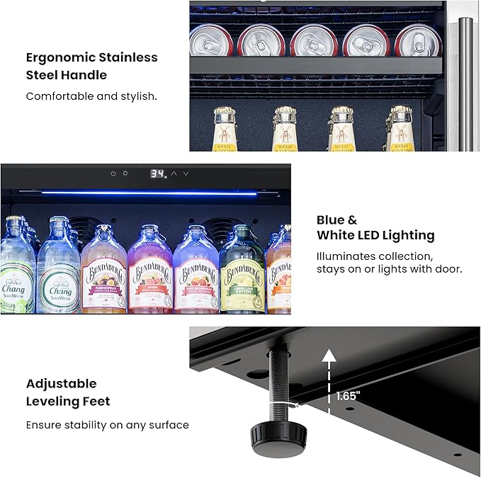 Beverage Refrigerator 24 inch -378 Cans Capacity Beverage Cooler, Upgraded Beverage Refrigerator Freestanding or Built-In, Drink Cooler for Soda, Water, Beer or Wine - For Kitchen, Bar or Office