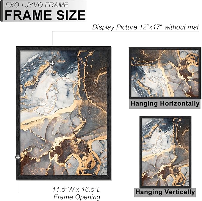 Engineered Wood 12x17 Picture Frame Set of 3, Black Frame for 12 x 17 Inch Picture Poster Photo, Light Weight 12 by 17 Frame with Wood-grain for Wall - 3 Pack/Black/12 x17