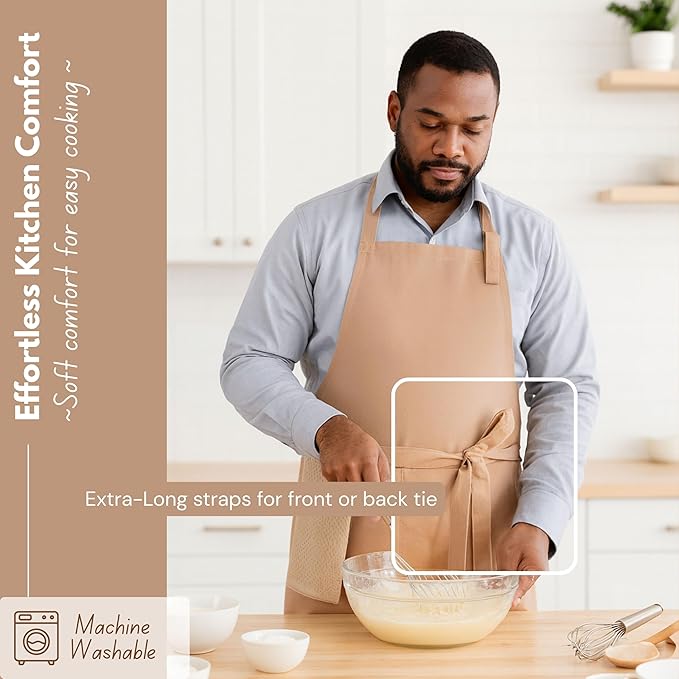 Native Fab Kitchen Apron 2 Pack - 100% Cotton Adjustable, Durable Apron with Pockets, Perfect for Cooking, Baking, Grilling