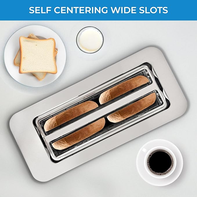 Kenmore 4-Slice Long Slot Toaster - Color Touch Screen & 6 Shade Settings, Extra Wide Slots, Digital Timer, Customizable Smart Presets, Reheat, Defrost, Add Time Functions, Stainless Steel