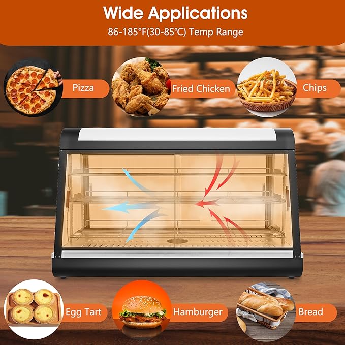48-inch Commercial Food Warmer Display Case, 3-Tier Countertop Food Pizza Pastry Warmer w/ 3D Heating with LED Lighting Removable Shelves Glass Door, Pastry Display Case for Buffet Restaurant