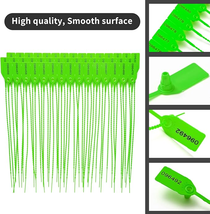 100 Plastic Tamper Seals Fire Extinguisher Tags Numbered Zip Ties Pull Tite Security Tags Disposable Self-Locking Safety Ties (Green)