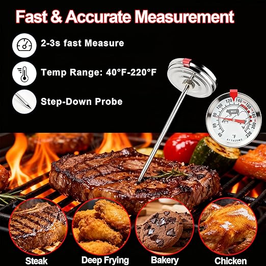 Meat Thermometer Cooking Thermometer Stainless Steel Kitchen Thermometer Temperature Labeled for Poultry Pork Beef 2Pcs