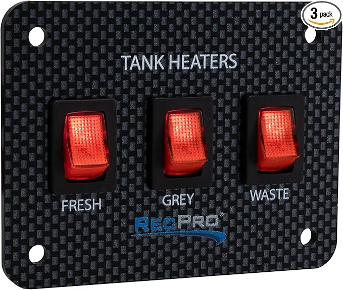 RecPro RV Toggle Switch | Tank System Control Panel | Gang Kit System | Heating Pad Switch | Heater Panel (3 Toggles)
