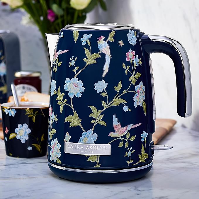 Laura Ashley Stainless Steel Electric Kettle 1.7 Liter - 1500W Rapid Boil Electric Kettles for Boiling Water - Electric Tea Kettles Automatic Shut Off - Overheat & Boil Dry Protection Jug Kettle