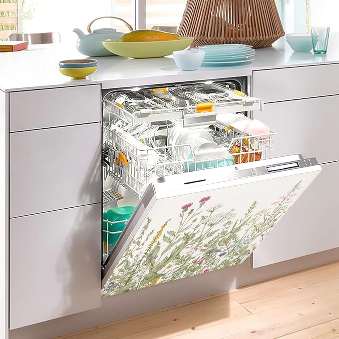 Flowers Herbs Wildflowers Botanical Dishwasher Magnet Cover Sticker Magnetic Refrigerator Panel Front Door Fridge Microwave Decal Decorative