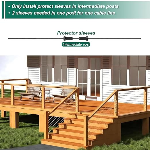 120 Packs Cable Railing Protector Sleeves Stainless Steel Protective Sleeves Deck Cable Railing Hardware Kit Invisible Cable Sleeves for 1/8" Cable Railing System for Wood Composite Posts