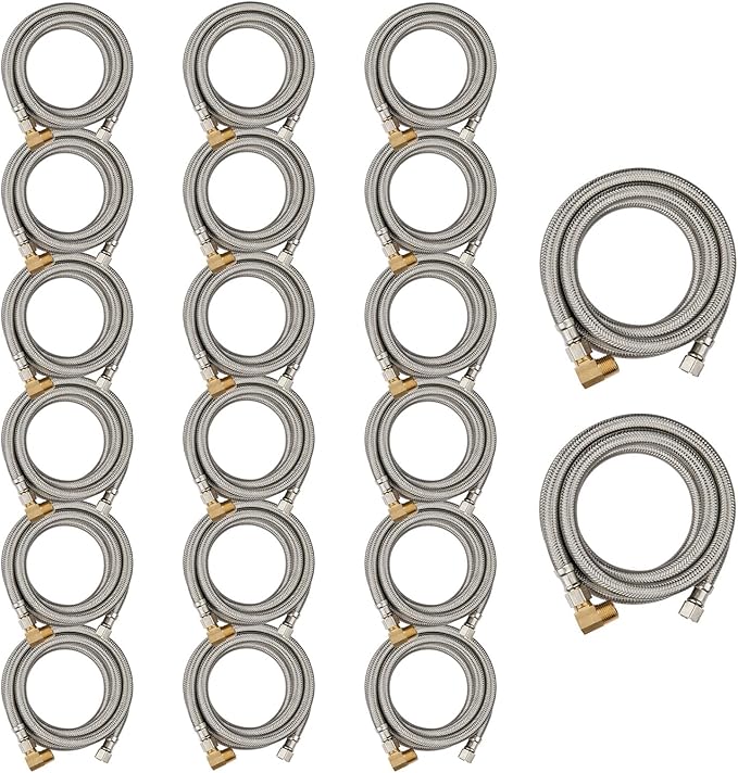 20 Pack Foskan 6FT Stainless Steel Dishwasher Hose With 3/8" Comp x 3/8" MIP 90° Elbow,Flexible Water Line Connector for Standard Dishwashers （6FT）