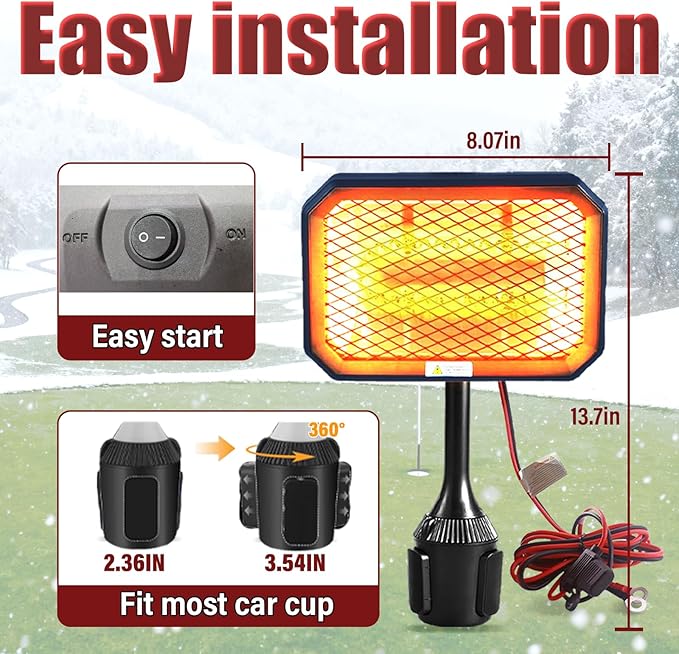 Golf Cart Heater 48V-36V Battery Powered Heater, Electric Golf Cart Accessories for Winter, Portable Battery Operated Heater for Club Car, Yamaha, EZGO.Quiet & Safe Golf Accessories 1-Year Warranty