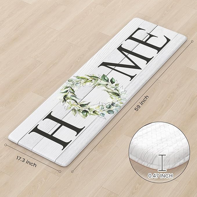 KIMODE Farmhouse Kitchen Runner Rug,17.3" x 59" Anti Fatigue Kitchen Mats for Floor Cushioned,Non-Skid Waterproof Comfort Thick Kitchen Floor Standing Mat for Front Sink,Laundry Room,Home
