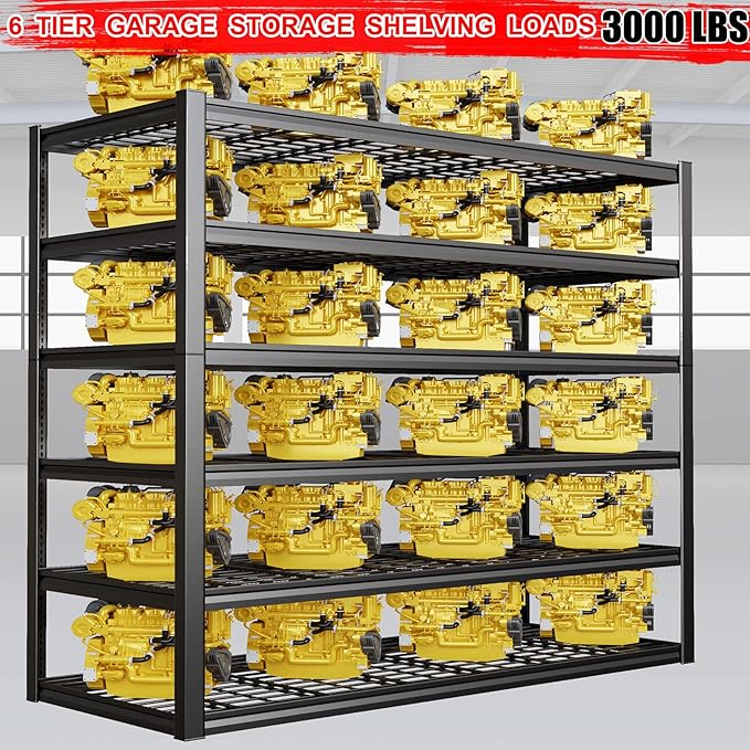 6 Tier Garage Shelving Heavy Duty, 50" WGarage Shelves, 50" W x 84" H x 24" D Adjustable Storage Shelving Unit, Commercial Metal Shelves for Warehouse, Basement, Shop,2 Pack