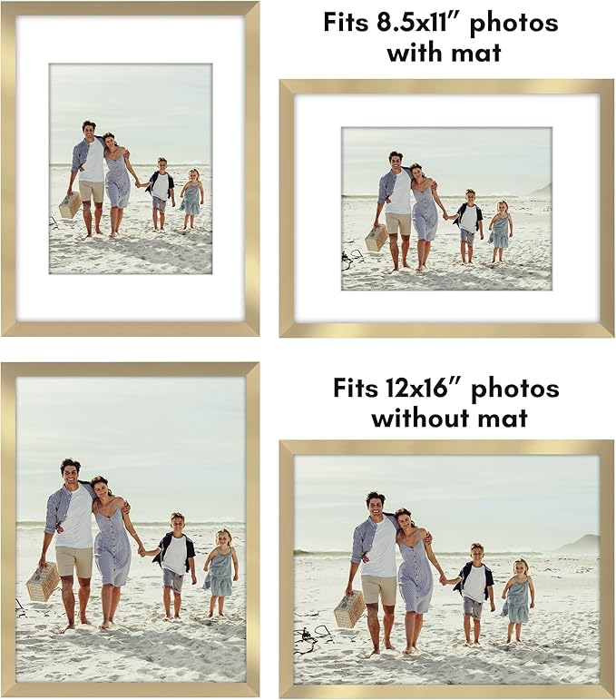 Americanflat 12x16 Picture Frame with Polished Plexiglass - Set of 5 - Use as 8.5x11 Frame with Mat or Display 12x16 Photo Without Mat - Galleria Collection - Picture Frames for Wall Display - Gold