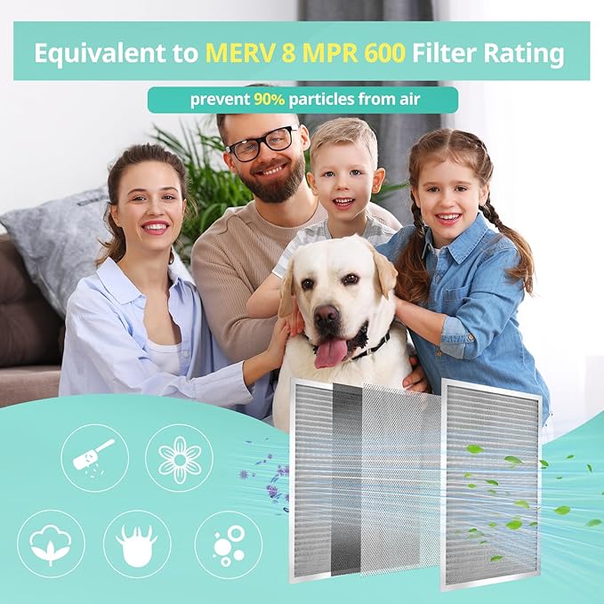 14x30x1 Electrostatic Air Filter, Washable & Reusable Aluminum AC/HVAC Furnace Filter, MERV 8, Lasts a Lifetime, Healthier Home or Office(Actual Size: 13.77"x29.52"x0.86")
